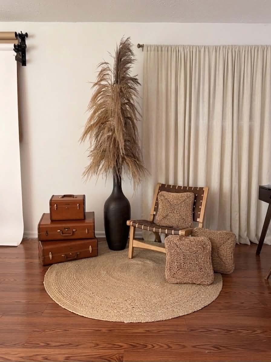 Boho photography set with natural textures and soft drapery